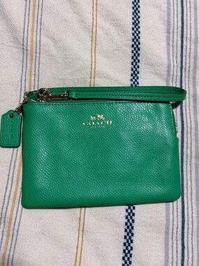 Coach Emerald Green Pebbled Leather Wristlet